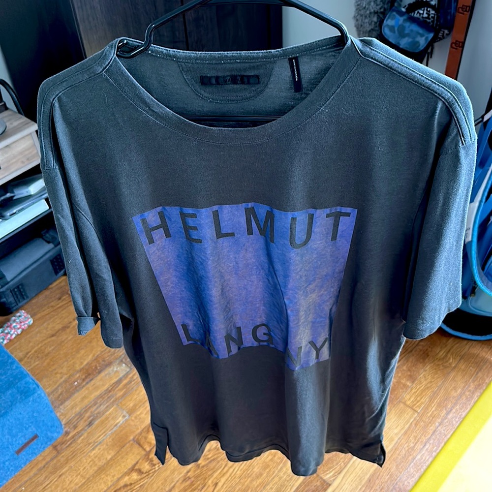 Helmut Lang Box Fit Film Print T Shirt Dark Grey Blue Size L